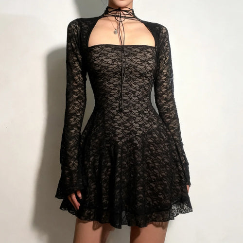 Litlookz Studio Y2K Goth Sheer Lace Mini Dress