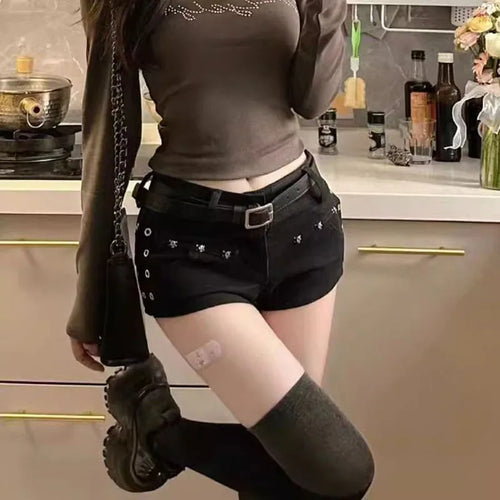 Litlookz Studio Y2K Goth Stud Detail Shorts