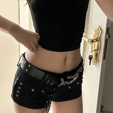 Litlookz Studio Y2K Goth Stud Detail Shorts, view 6