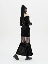 Litlookz Studio Y2K Goth Velvet Lace Maxi Skirt, view 2