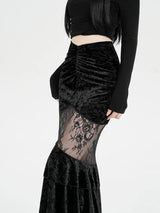 Litlookz Studio Y2K Goth Velvet Lace Maxi Skirt, view 4