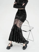 Litlookz Studio Y2K Goth Velvet Lace Maxi Skirt, view 5