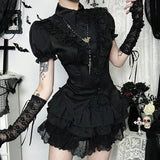 Litlookz Studio Y2K Goth Victorian Ruffle Shirt, view 4
