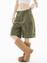 Litlookz Studio Y2K Green Cargo Shorts, view 4
