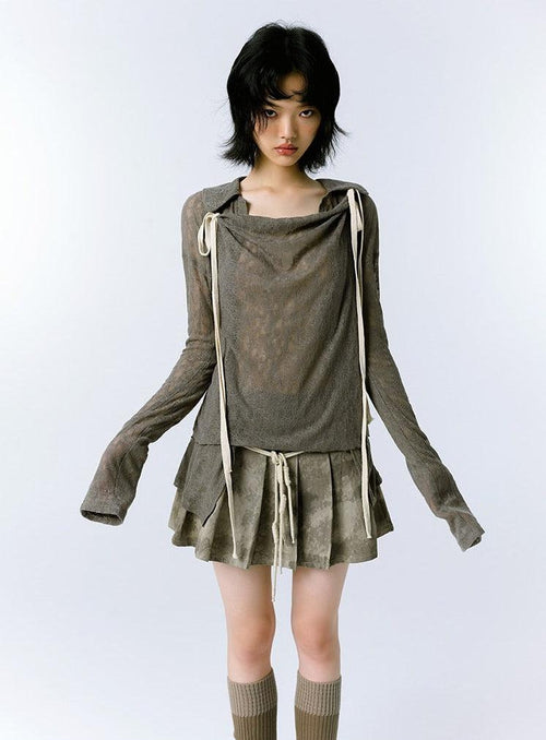 Litlookz Studio Y2K Grunge Asymmetric Long Sleeve Top