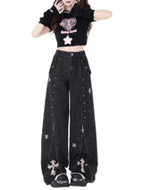 Litlookz Studio Y2K Grunge Cross Zip-Up Jeans, view 3