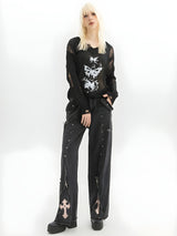Litlookz Studio Y2K Grunge Cross Zip-Up Jeans, view 4