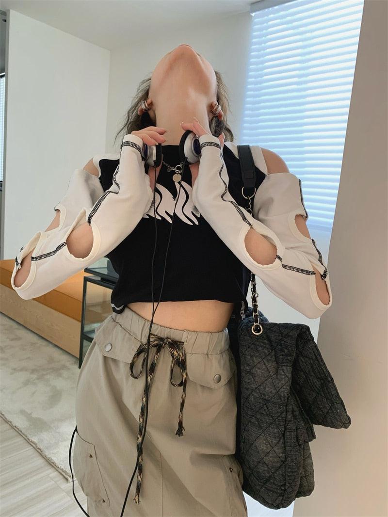 Litlookz Studio Y2K Grunge Cut-Out Crop Top