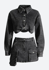Litlookz Studio Y2K Grunge Denim Top & Skirt Two Piece Set, view 4