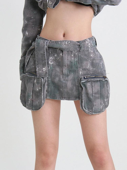 Litlookz Studio Y2K Grunge Distressed Cargo Mini Skirt