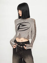 Litlookz Studio Y2K Grunge Distressed Crop Sweater, view 3