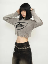 Litlookz Studio Y2K Grunge Distressed Crop Sweater, view 4