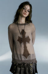 Litlookz Studio Y2K Grunge Distressed Cross Sweater, view 3