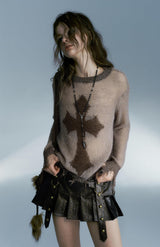 Litlookz Studio Y2K Grunge Distressed Cross Sweater, view 4