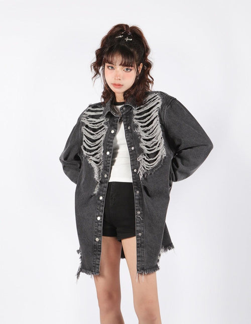 Litlookz Studio Y2K Grunge Distressed Denim Jacket