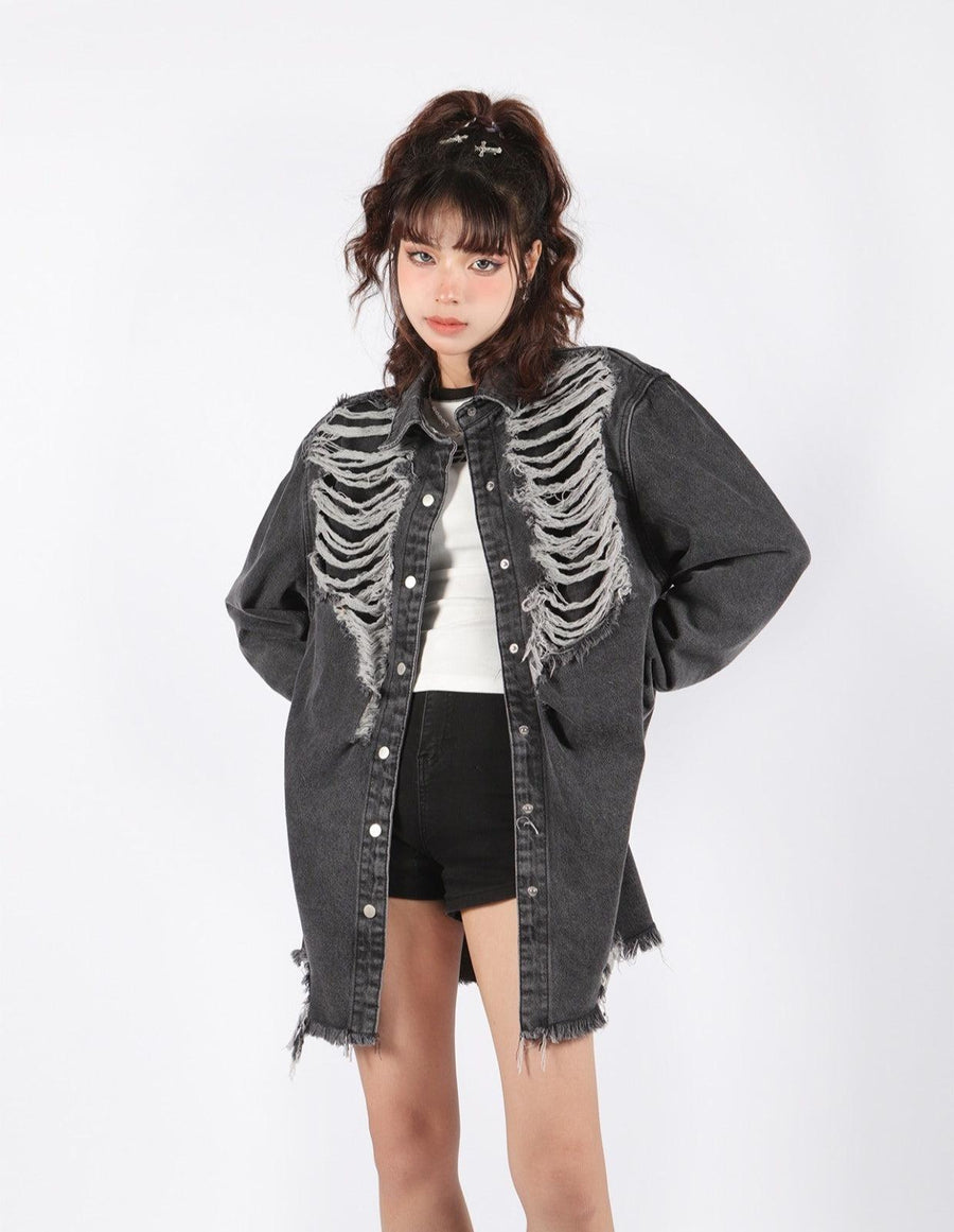 Litlookz Studio Y2K Grunge Distressed Denim Jacket