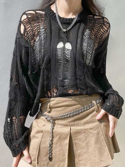 Litlookz Studio Y2K Grunge Distressed Knit Sweater