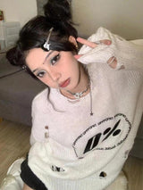 Litlookz Studio Y2K Grunge Distressed Knitted Sweater, view 3