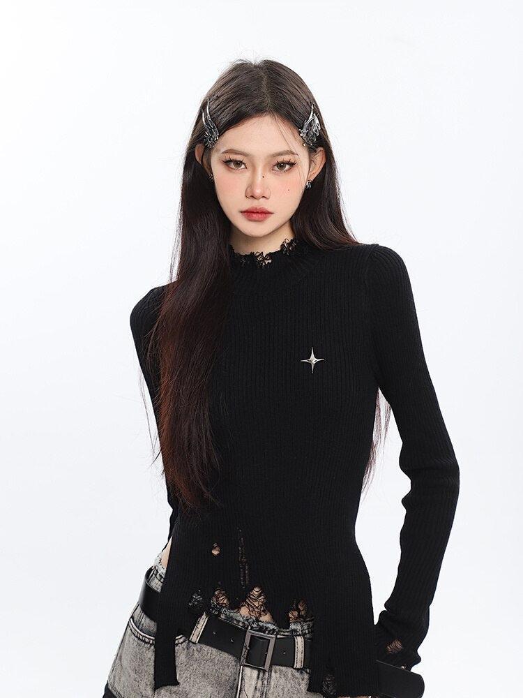 Litlookz Studio Y2K Grunge Distressed Sweater
