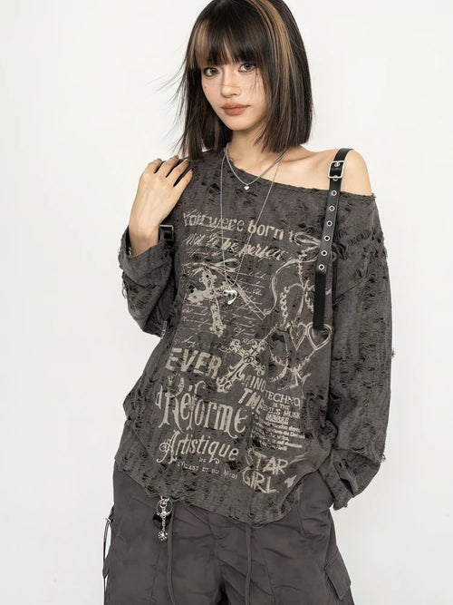 Litlookz Studio Y2K Grunge Distressed Top