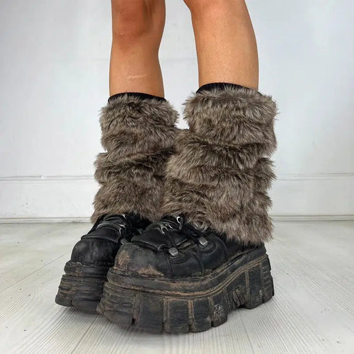 Litlookz Studio Y2K Grunge Faux Fur Leg Warmers