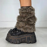 Litlookz Studio Y2K Grunge Faux Fur Leg Warmers, view 2
