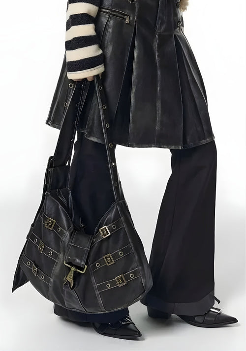Litlookz Studio Y2K Grunge Faux Leather Belted Bag