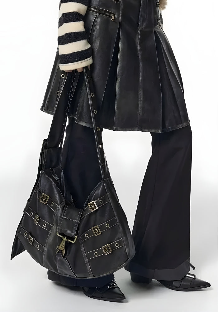 Litlookz Studio Y2K Grunge Faux Leather Belted Bag
