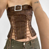 Litlookz Studio Y2K Grunge Faux Leather Corset Top, view 2