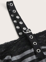 Litlookz Studio Y2K Grunge Lace Trim Striped Top, view 5