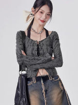 Litlookz Studio Y2K Grunge Lace Up Layered Top, view 3