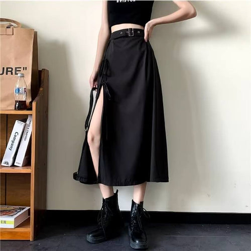 Litlookz Studio Y2K Grunge Lace Up Midi Skirt