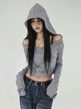Litlookz Studio Y2K Grunge Off Shoulder Hoodie, view 3