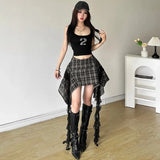 Litlookz Studio Y2K Grunge Plaid Asymmetric Mini Skirt, view 4