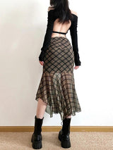 Litlookz Studio Y2K Grunge Plaid Mesh Midi Skirt, view 2