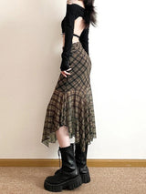 Litlookz Studio Y2K Grunge Plaid Mesh Midi Skirt, view 3