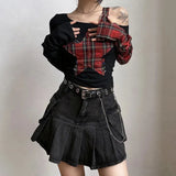 Litlookz Studio Y2K Grunge Plaid Patch Top, view 3