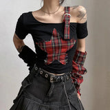 Litlookz Studio Y2K Grunge Plaid Patch Top, view 4