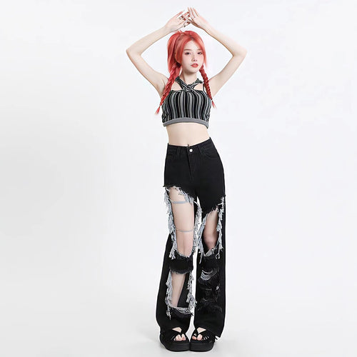 Litlookz Studio Y2K Grunge Ripped Wide Leg Jeans