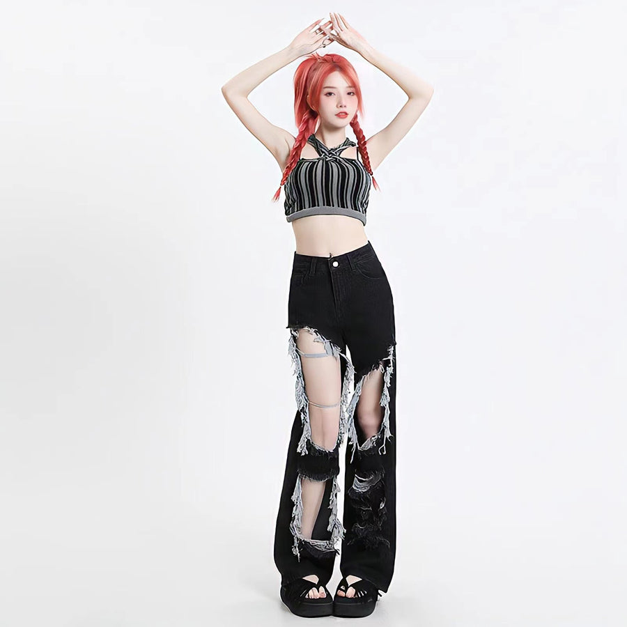 Litlookz Studio Y2K Grunge Ripped Wide Leg Jeans