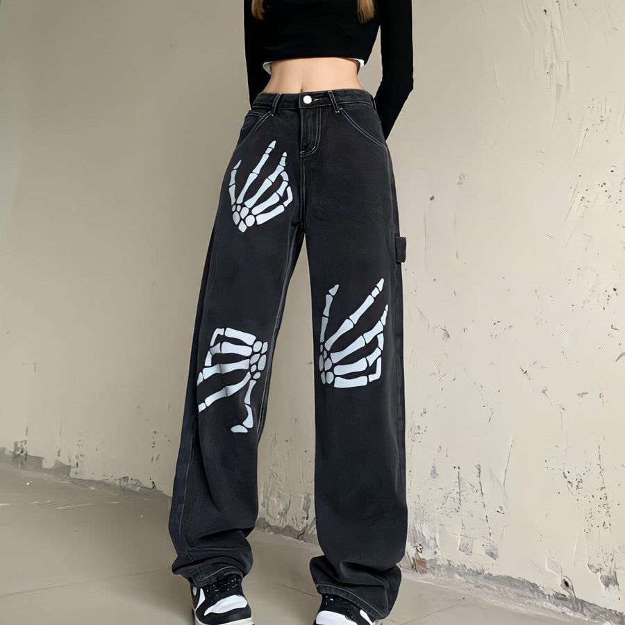 Litlookz Studio Y2K Grunge Skeleton Hand Jeans