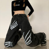 Litlookz Studio Y2K Grunge Skeleton Hand Jeans, view 2