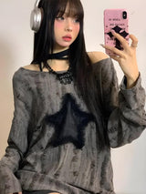 Litlookz Studio Y2K Grunge Star Distressed Sweater, view 3