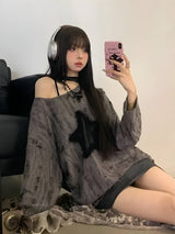 Litlookz Studio Y2K Grunge Star Distressed Sweater, view 4