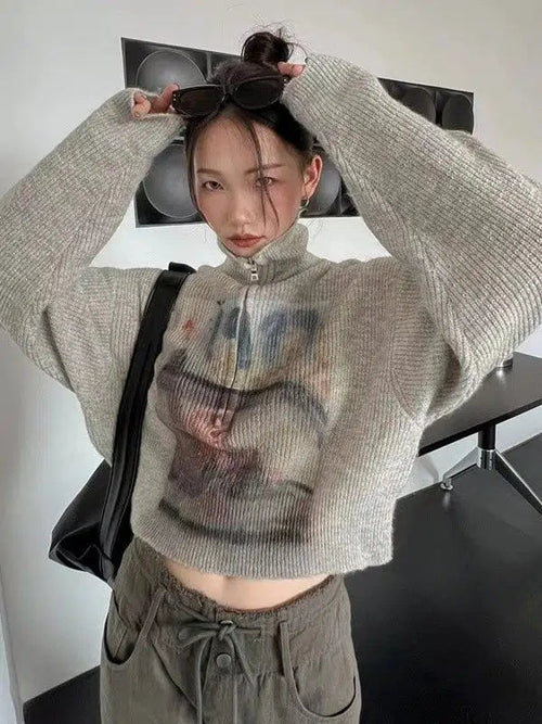 Litlookz Studio Y2K Half Zip-Up Knitted Sweater