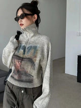Litlookz Studio Y2K Half Zip-Up Knitted Sweater, view 2