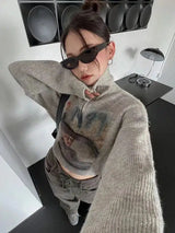Litlookz Studio Y2K Half Zip-Up Knitted Sweater, view 3
