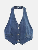 Litlookz Studio Y2K Halter Denim Top, view 2