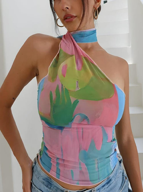 Litlookz Studio Y2K Halter Neck Mesh Top