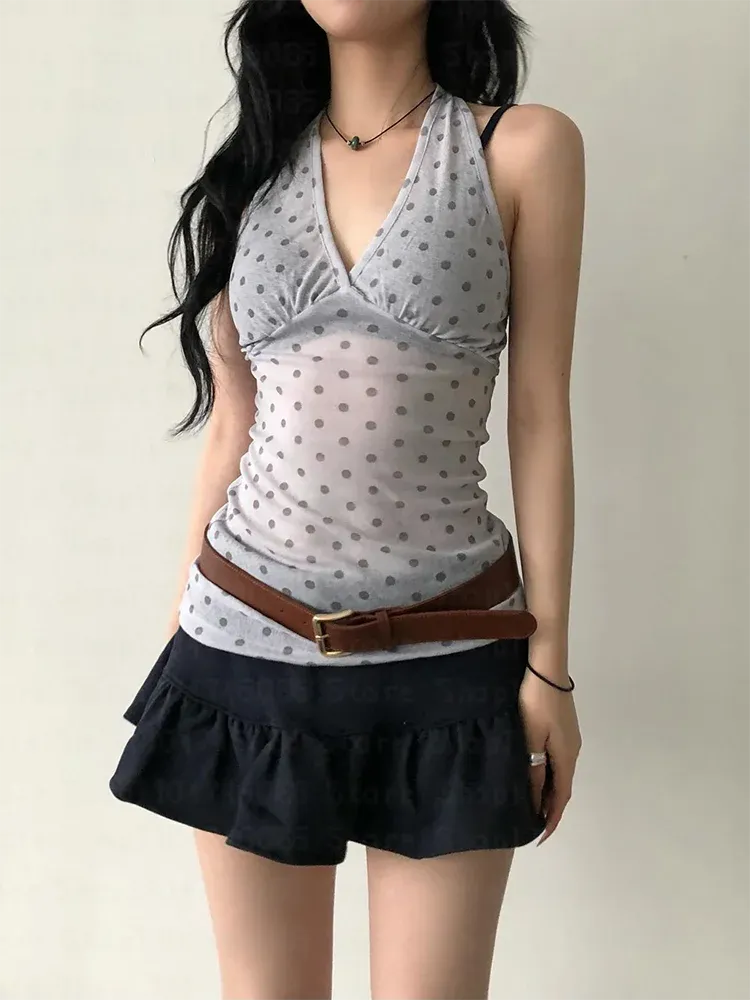Litlookz Studio Y2K Halter Neck Polka Dot Top